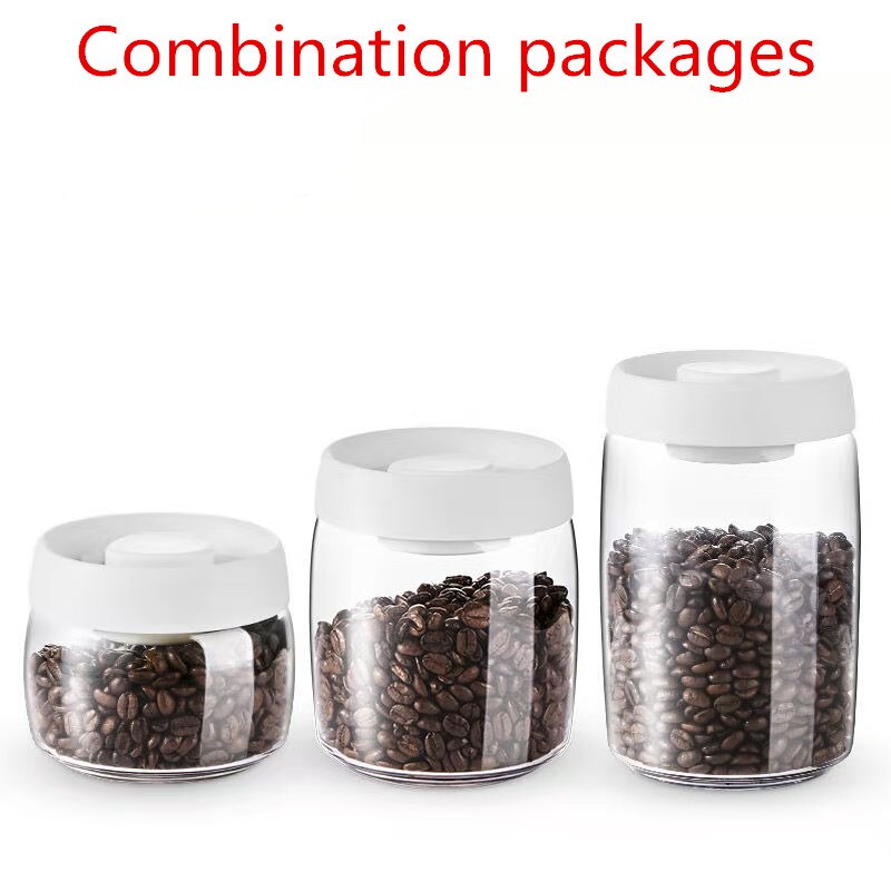 Vacuum storage bottle sealed glass bottle coffee storage jar food container storage tank kitchen storage tank transparent: 3-piece set