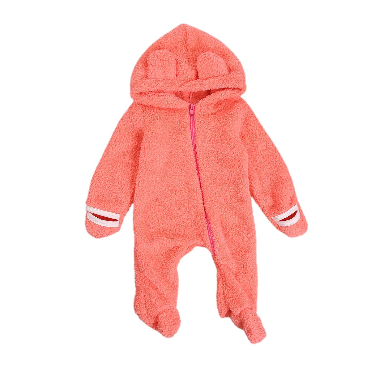 FOCUSNORM Winter Baby Mädchen Jungen Strampler Pelz binden-Farbstoff Drucken Lange Ärmel Reißverschluss 3D Ohr Mit Kapuze SchöNe Overall: Rosa / 12m