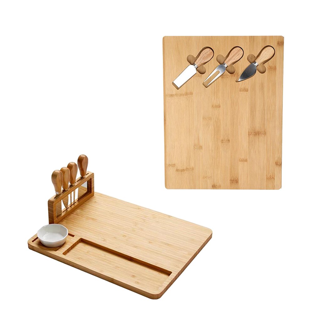 Bamboo Cheese Board Set Charcuterie Serving Meat Stainless Steel for