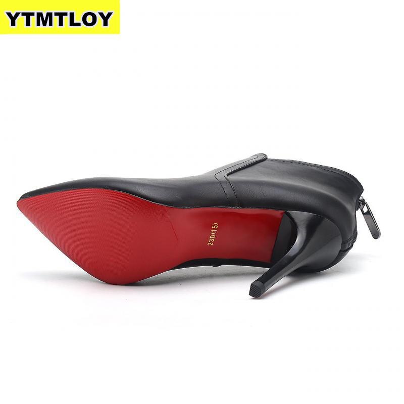 Botines De piel sintética con cremallera para Mujer, botas con tacones altos, color negro, punta estrecha, para Otoño e Invierno