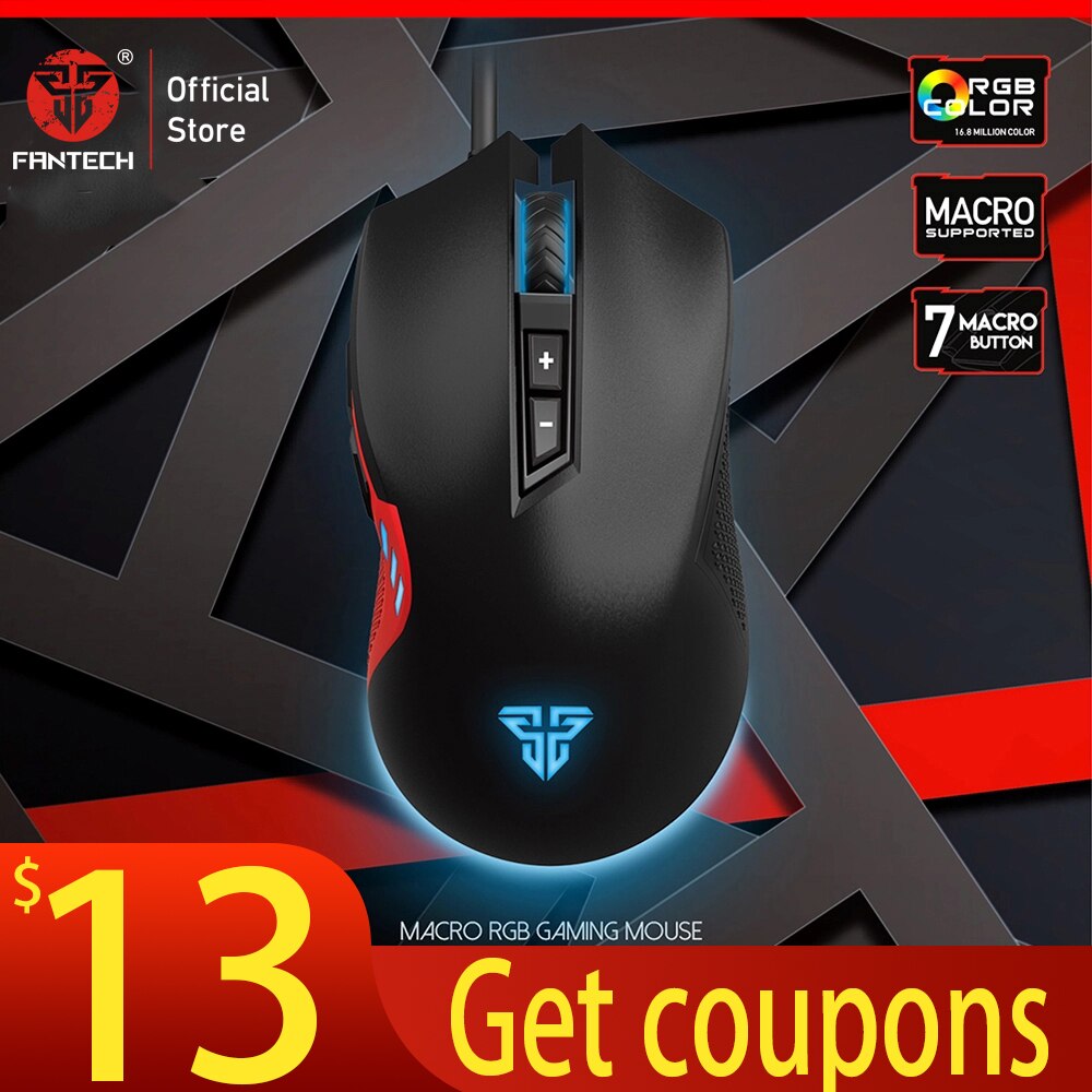 FANTECH X15 Phantom 4800DPI Wired Gaming Mouse Gamer Ergonomic Mouse USB With RGB Backlit 7 Buttons For Windows Computer Mice