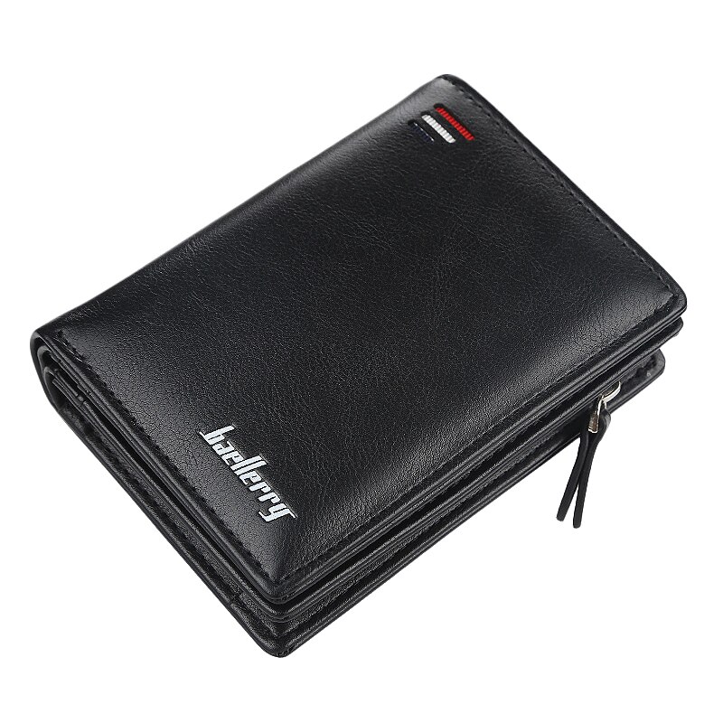 Baellerry Short Men Wallets Card Purse Multifunction Leather Wallet for Male Zipper Wallet: Black