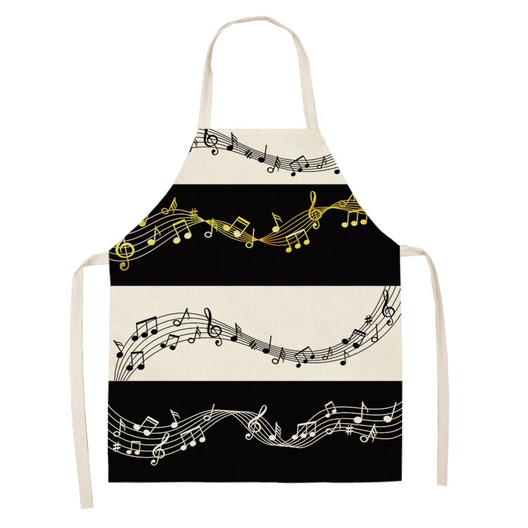 Music Note Kitchen Sleeveless Chef Aprons For Women Cotton Linen Bibs Household Cleaning Pinafore Home Cooking Apron 53*65cm: 2WQ-WQL0195-12