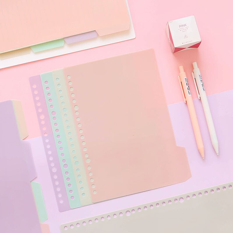 4 Sheets A4 A5 B5 Notebook Page Binder Candy Color PP Loose-leaf Cover Index Divider Separator Notebook Accessories