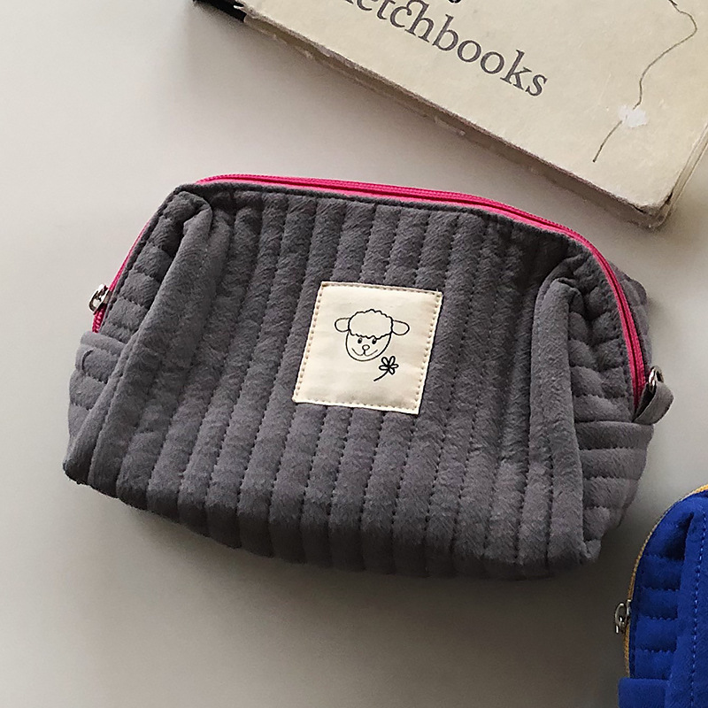 Koreaanse gewatteerde make-uptas voor dames, make-up opbergtas, draagbare toilettas, effen kleur, dames beautycase, etui voor benodigdheden