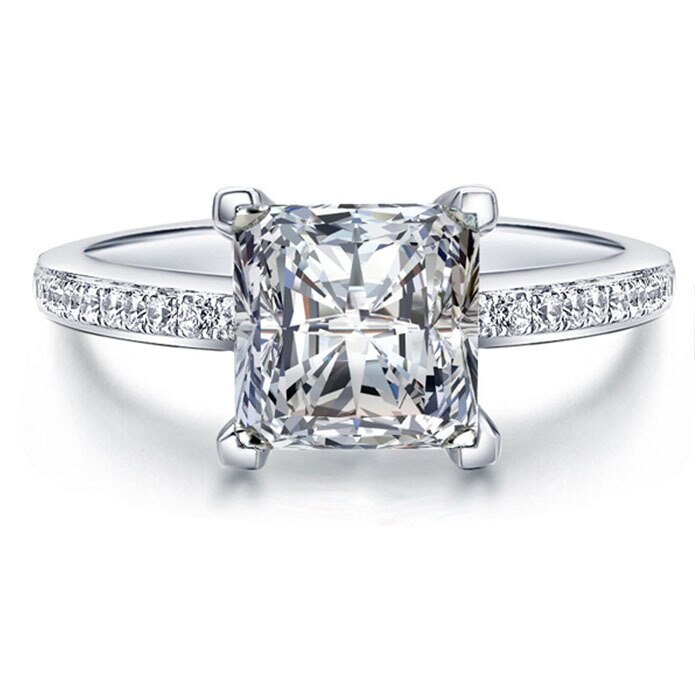MOONROCY Zilver Kleur CZ Wedding Ring Zirconia Crystal Ringen voor Vrouwen Meisjes Vierkante Sieraden: 8