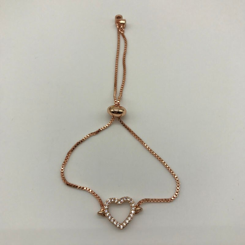 5 stks/partij Micro Pave CZ Hart Vorm Ketting Verstelbare Armband Pull Tie Hart Sieraden