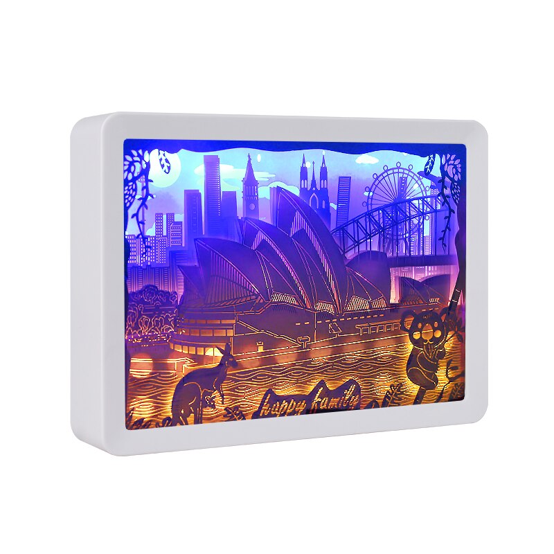 LED Night Lights Australia 3D Shadow Paper Sculpture Light Box Unique Paper Cut Light USB Charging Bedside: Blue Led
