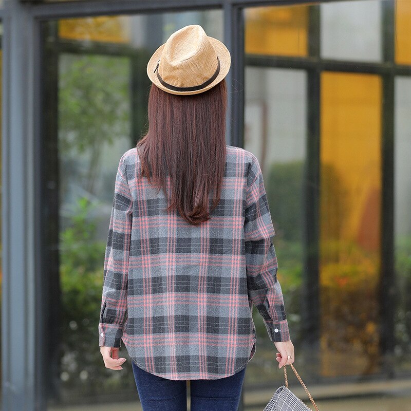 Herfst Plaid Shirts Womens Blouses Losse Lange Mouw Lady Plus Size Tops Gecontroleerd Vrouwelijke Kleding Uitloper Met Pocket xxl