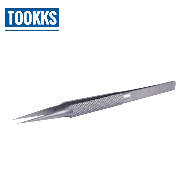 Pinzas profesionales de aleación de titanio, 0,15mm, borde preciso, recolector de huellas dactilares, pinzas de curva recta para reparación de iPhone: Inclinación