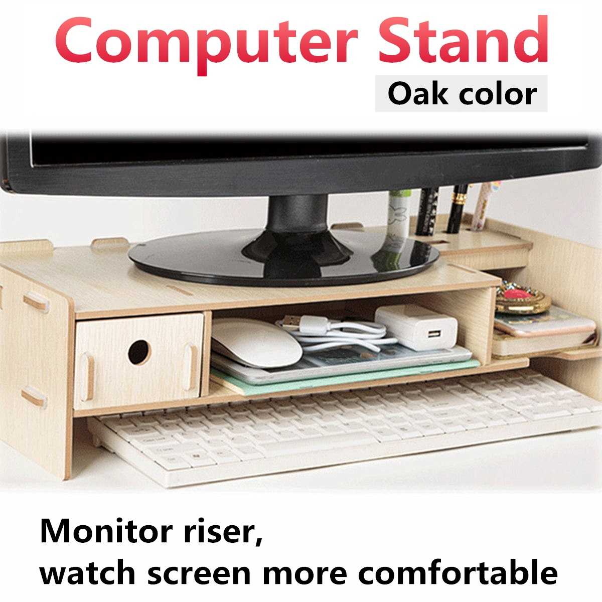 Wooden Multi-function Desktop Monitor Stand Computer Screen Riser Shelf Plinth Strong Laptop Stand Desk Holder For Notebook TV