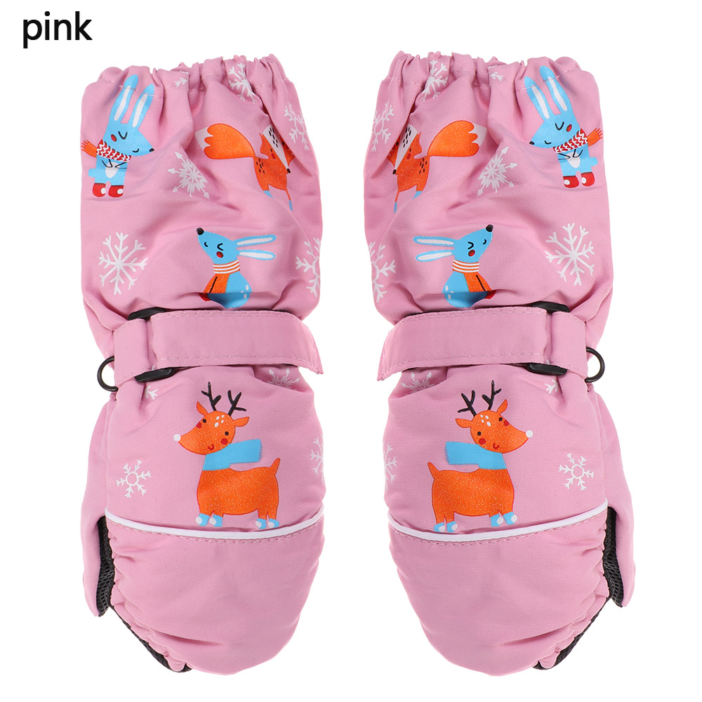 Guantes de esquí con dibujos animados para niños, manoplas de manga larga, resistentes al viento, impermeables, gruesos y cálidos para invierno, 2 a 6 años, 1 par: pink