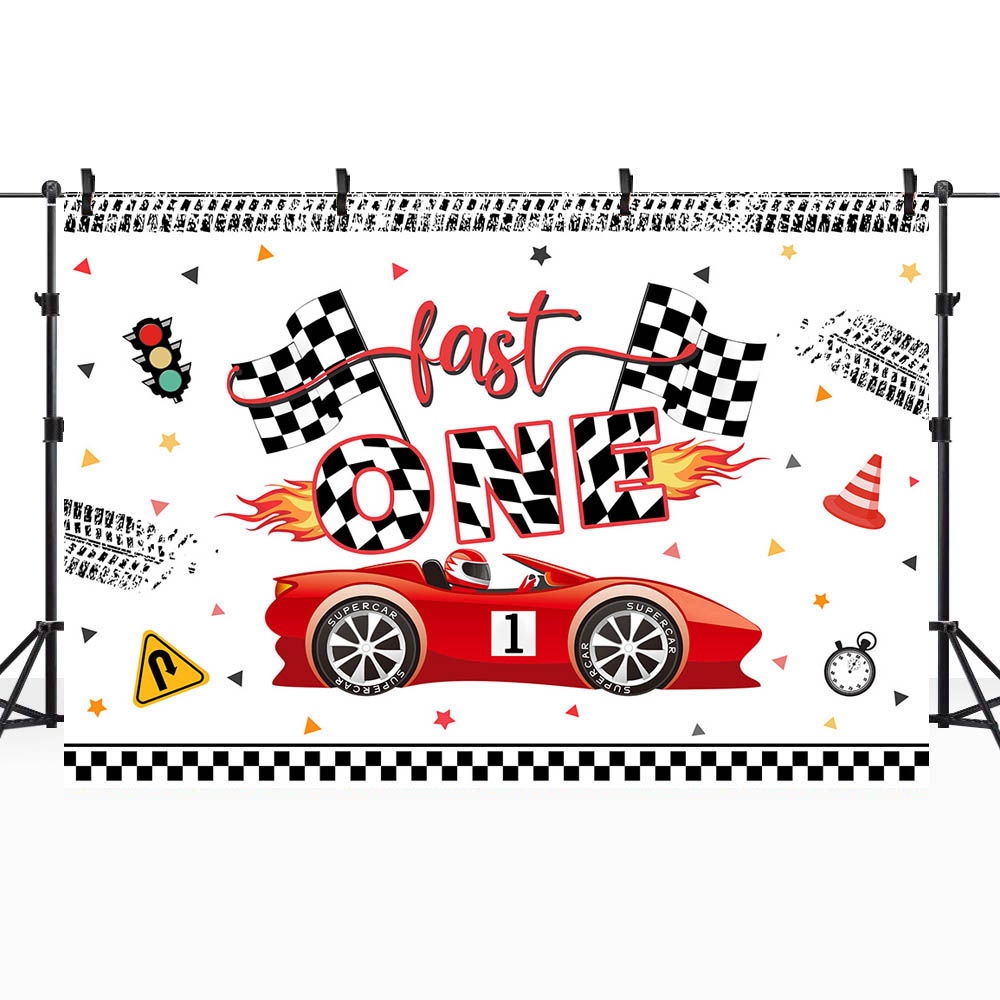 Mocsicka DUE VELOCE Felice 2° Compleanno Sfondo fotografico Rosso Auto da corsa Ragazzo Compleanno Festa Decor Sfondo fotografico Banner personalizzato: Cielo Blu / 272*1100