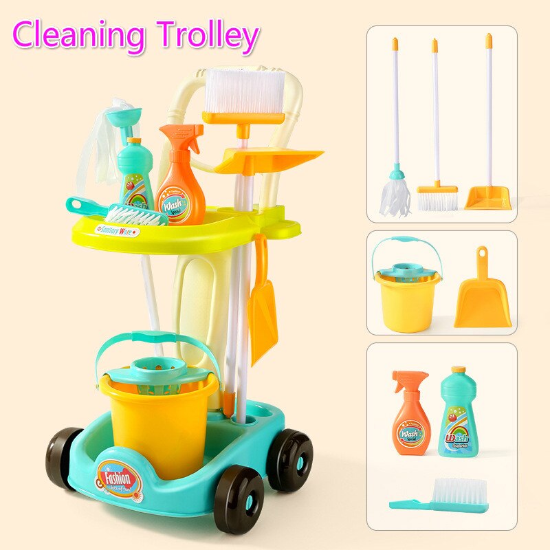 Product Children&#39;s Simulation Sweeping Toy Cleaning Kit Tool Trolley Simulation Play House Cleaning Toy Boy Girl Toy