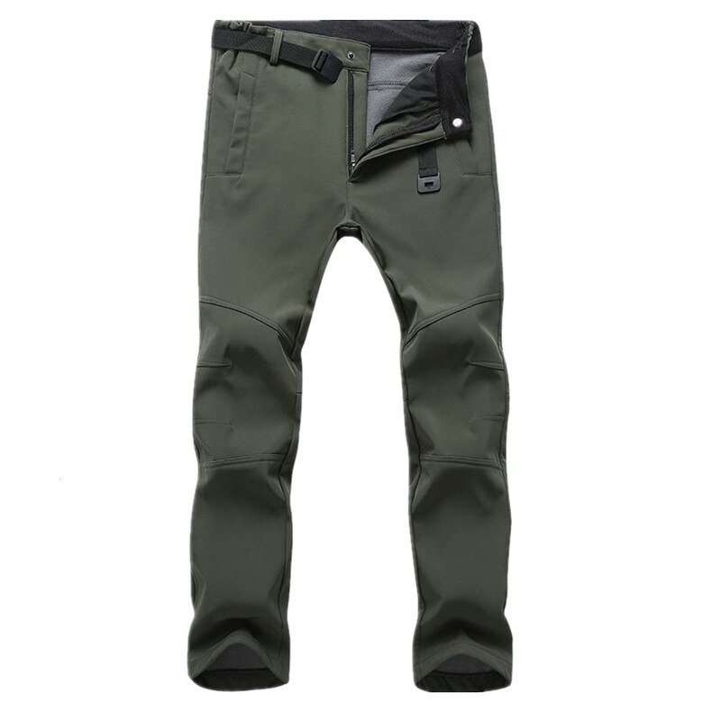 Winter Men Fleece Waterproof Outdoor Pants Quick Dry Soft Shell Trousers Snow Trekking Hiking Pants For Camp Fishing Travel Ski: Army Green / XL