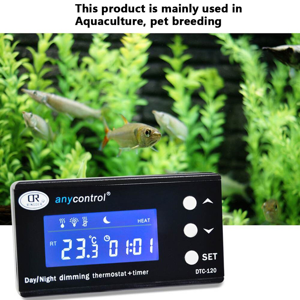 DTC-120 Digital Thermostat Temperature Controller for Aquarium Fish Tank Day Night Dimming Thermostat with Plug Socket Regulator