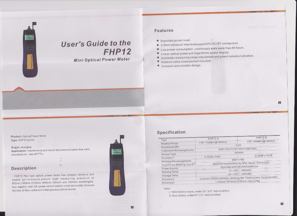 Telecommuniation FHP12A Handheld Mini Fiber Optische Power Meter F2H FHP12-A -70 ~ + 10 Dbm GZ12A14111