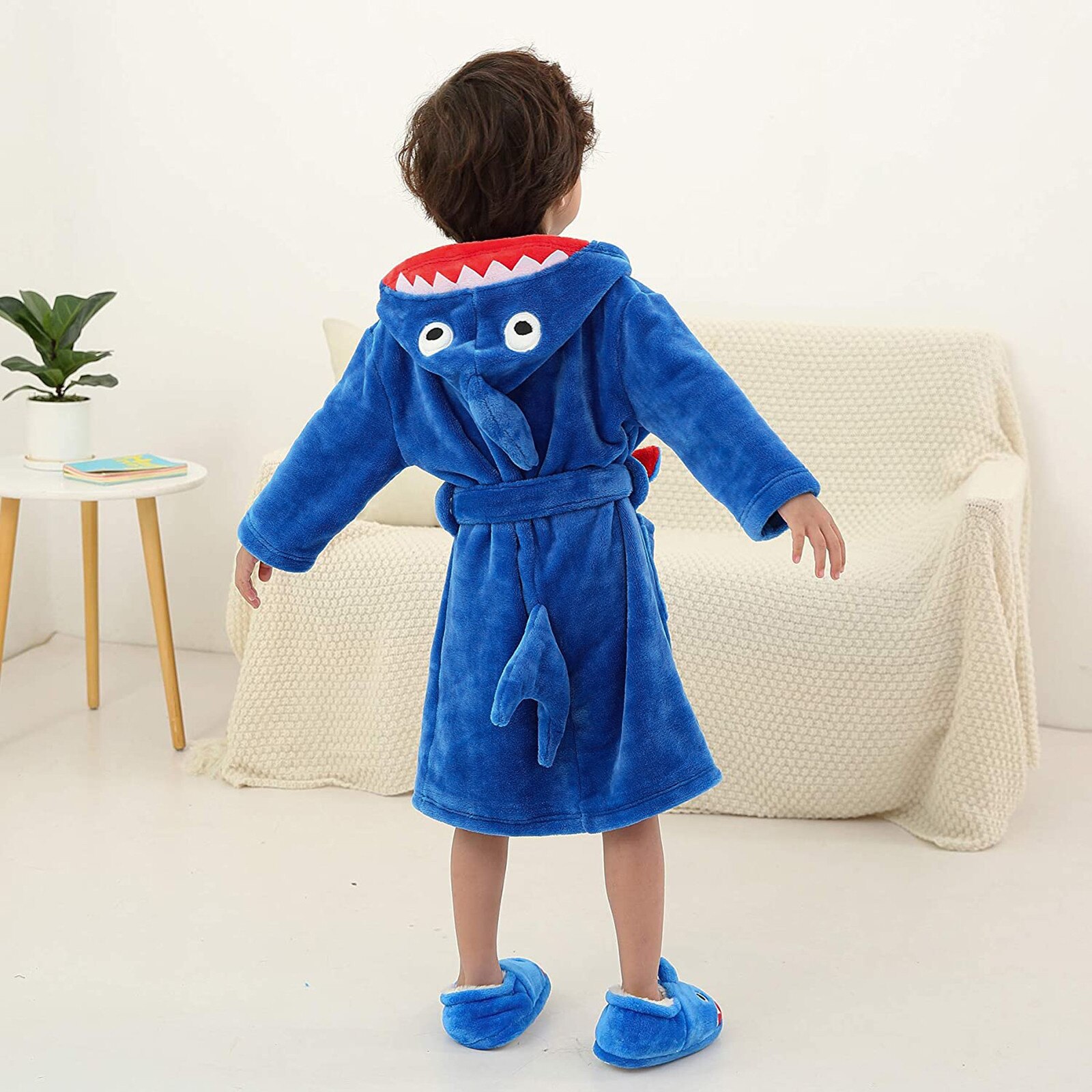 Batas de baño de dibujos animados para bebés y niñas pequeñas, bata de noche de franela, ropa de excursión con cola azul