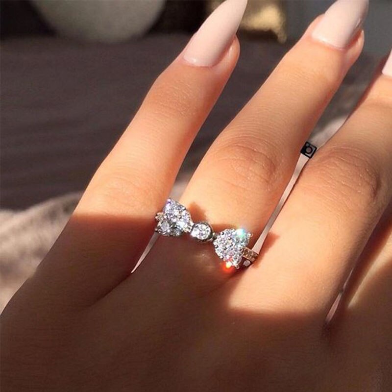 Mode Oostenrijk Kristal Ringen Goud Kleur Vinger Boog Ring Bruiloft Engagement Cubic Zirconia Ringen Voor Vrouwen
