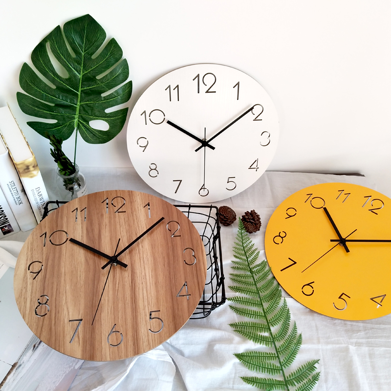 nordisch Große Wanduhr Zauberstab Uhr Holz Moderne Wohnzimmer Schlafzimmer Stille Gelb Uhren Büro Küche Pendule Wandbild Dekor Saat