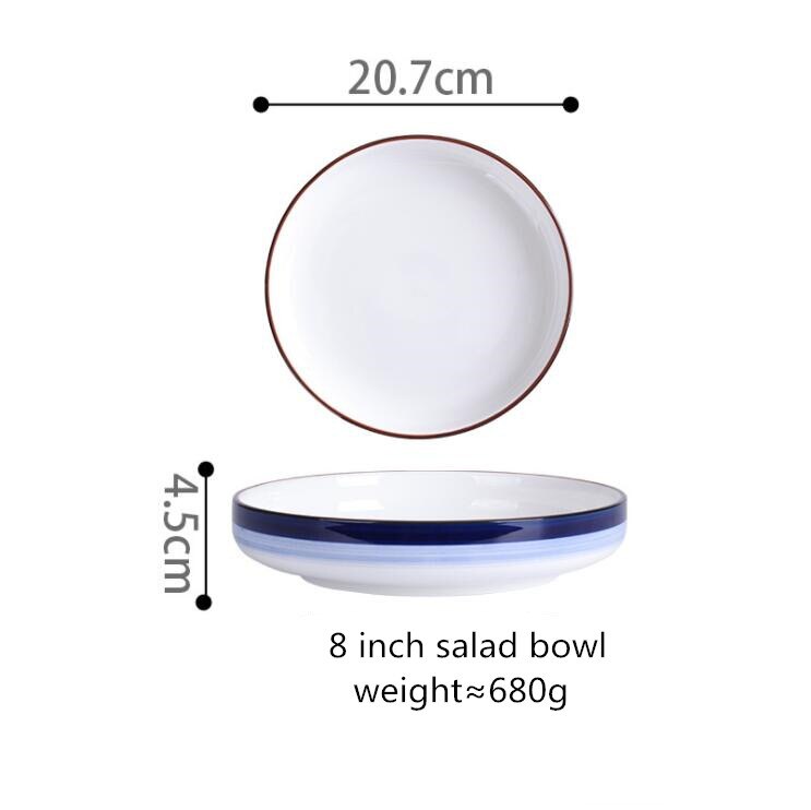 Assiette de cuisine en céramique | Assiette à dîner, dégradé bleu service de table, plats alimentaires, riz salade nouilles bol soupe outil de cuisine 1 pièce: 20.7cm salad bowl