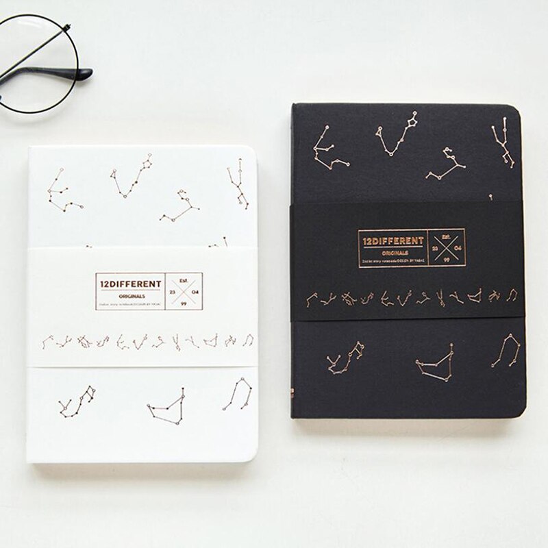 Note Book Constellation Hardcover Diary Blank Inner Page Sketchbook Black White Cover School Stationery Bullet Journal