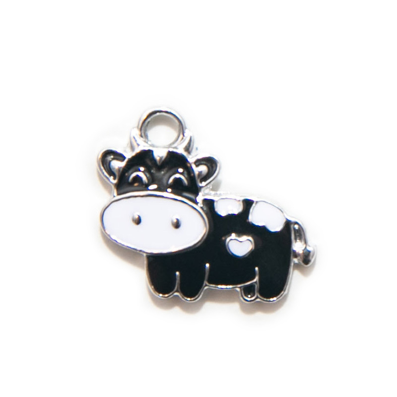 10Pcs Enamel Verzilverd Koeien Charm Hanger Voor Jewerly Diy Maken Armband Vrouwen Ketting Oorbellen Accessoires Bevindingen Craft: silver black