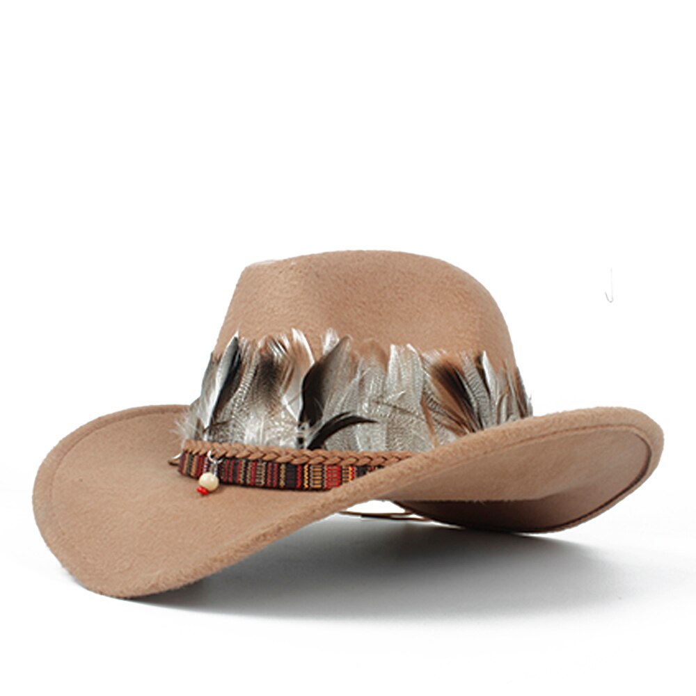Sombrero de vaquero occidental de lana para niño y niña, Sombrero de cuero con agujeros, Outblack, Sombrero de Jazz para Hombre: Khaki