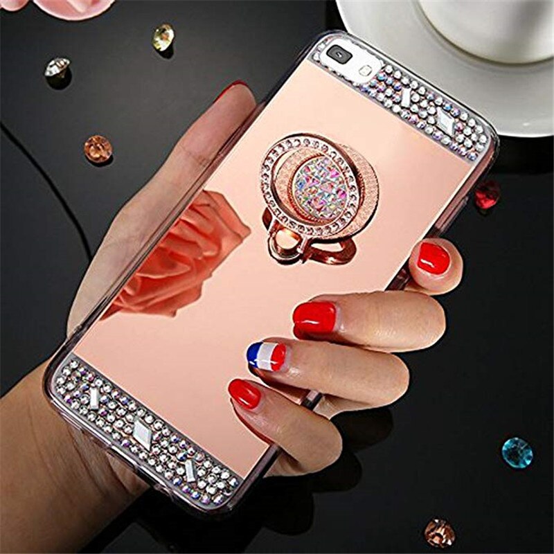 S20plus Mirror Make up Rhinestone Phone Case For Samsung S20 S20ultra Cases for Samsung Galaxy s20E Funda Bear Ring stand Coque: S20 / Pink Gold Diamond