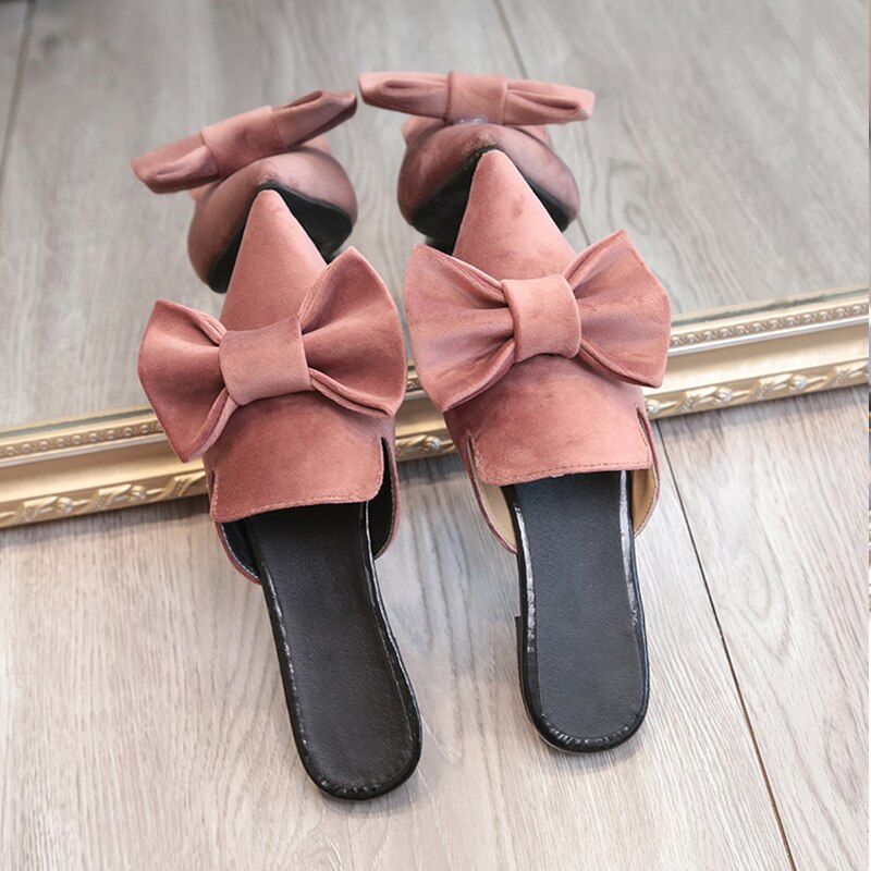 Damesmuiltjes met strik, platte schoenen met lage hak, slippers voor dames, herfstslippers voor dames met puntige neus, schattige meisjesslippers: Roze / 6.5