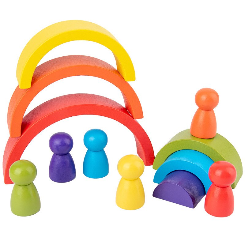 Arcobaleno di legno Blocchi di Legno Blocchi di accatastamento giocattoli grimms arcobaleno di Legno Blocchi di Costruzione arcobaleno Colorato capretti Dei Bambini Educational Toy: 18 small set