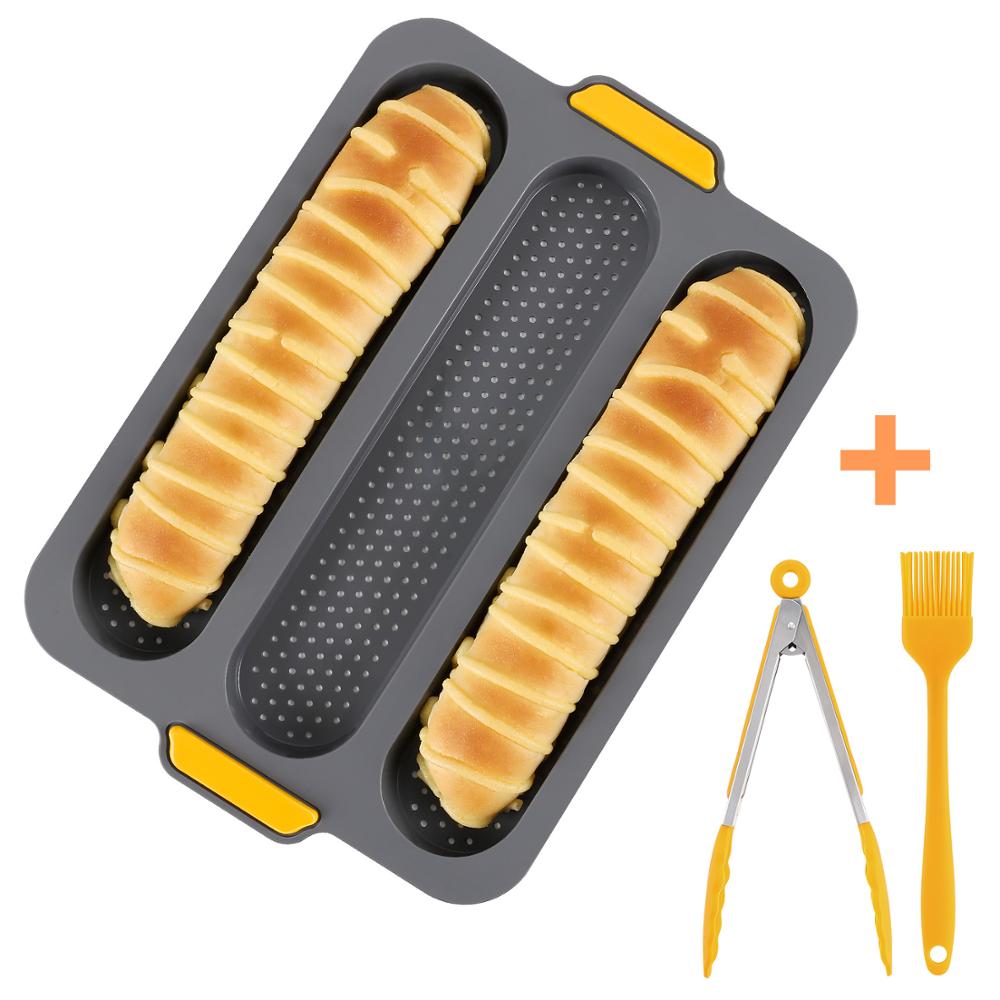 Silicone French Bread Baking Mold Set Bread Wave Baking Tray Practical Cake Baguette Mold Pans 3 Groove Waves Bread Baking Tools: A