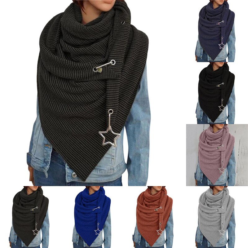 Dames sjaal dames warme wintersjaals met ster hanger zachte sjaals vrijetijds effen stippen print knoop zachte nekwikkel