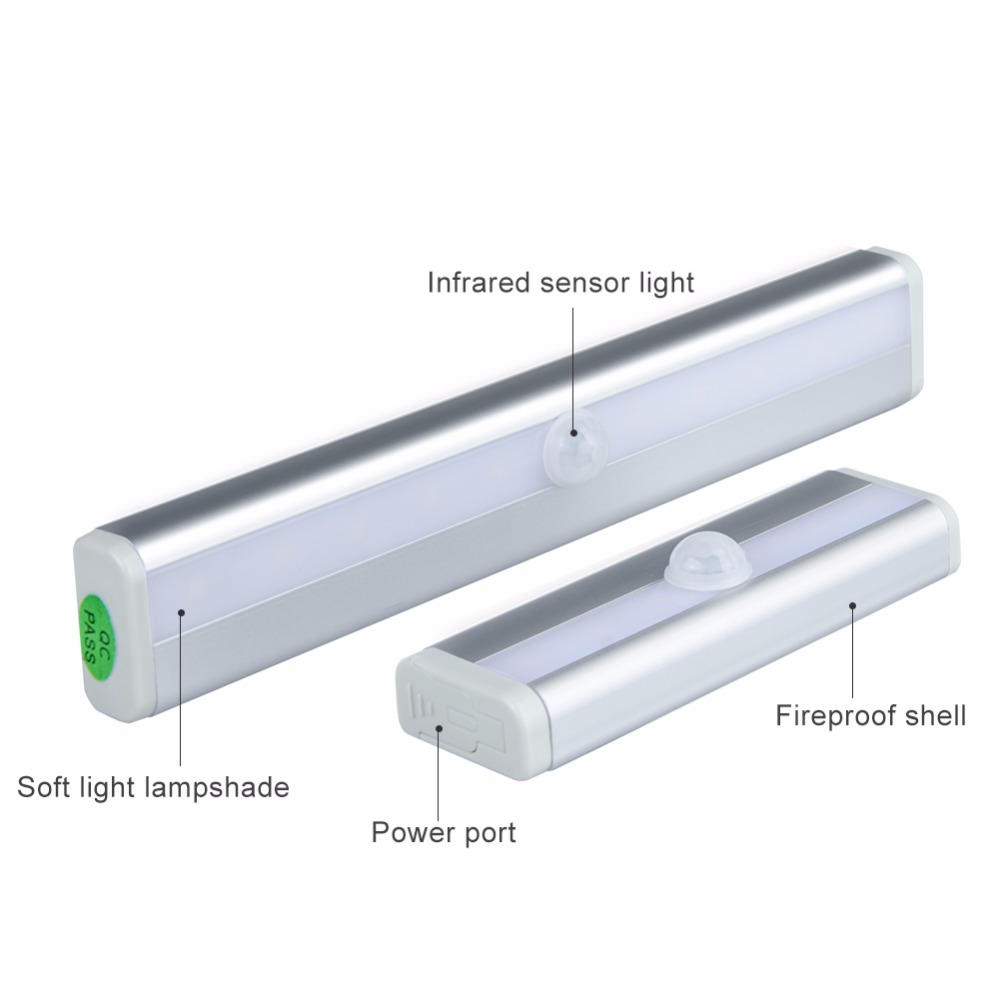 Sensor de movimiento LED Night Light 6 10 LED alto lumen PIR lámpara bajo luces del Gabinete cocina armario emergencia Iluminación