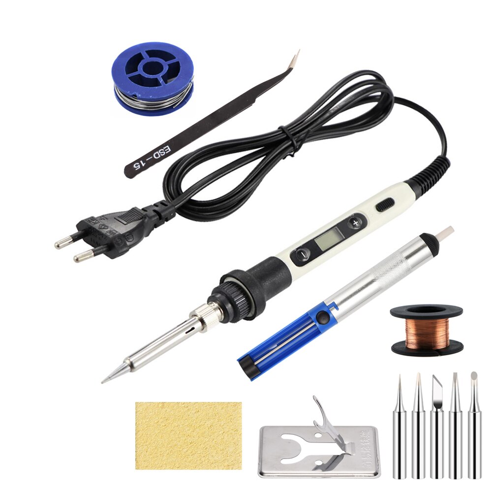 Elektrische Lötkolben 80W Temperatur Einstellbar LCD Schweißen Reparatur Werkzeuge 220V Löten Eisen Kopf/Zinn Draht Werkzeug zubehör: 110V US Plug / White Set-3