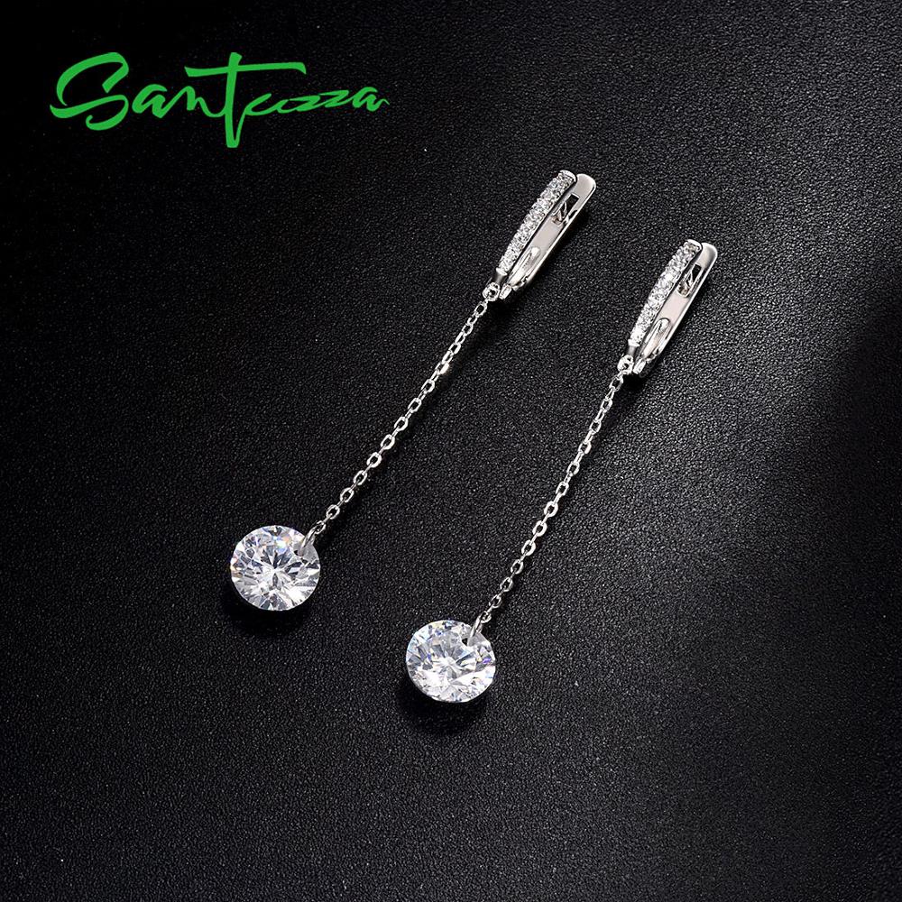 Santuzza sølvøreringe til kvinder rene 925 sterling sølv skinnende hvide cubic zirconia lange dråbe øreringe fine smykker