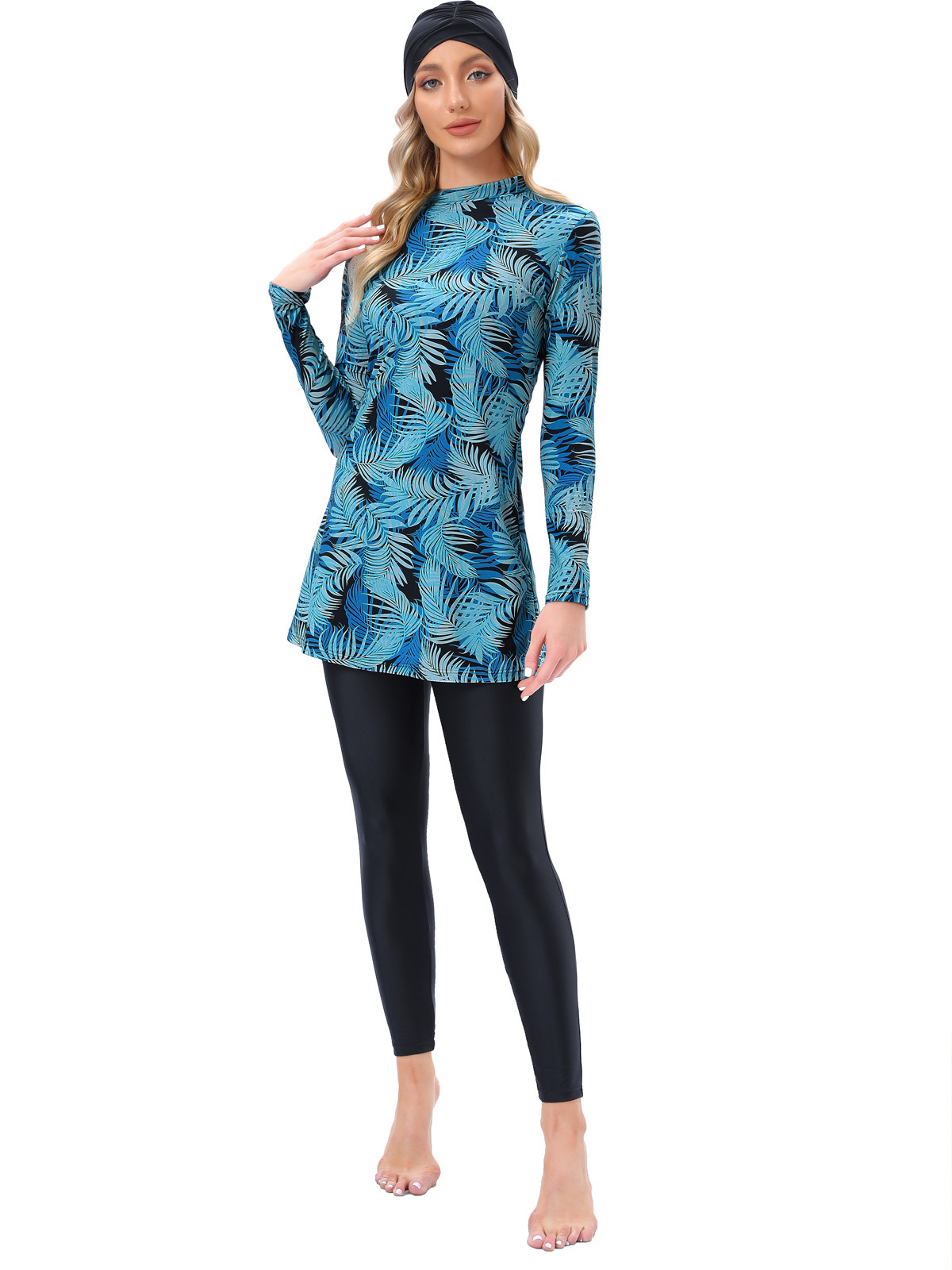 2022 Moslim Badpak Met Lange Mouwen En Lange Broek Conservatieve Zonnebrandcrème Burkini Met Borst Pad