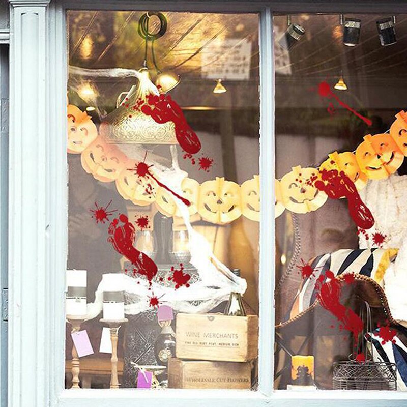 Horror Decal Blood Handprint Glass Window Sticker Halloween Decor Wall Stickers