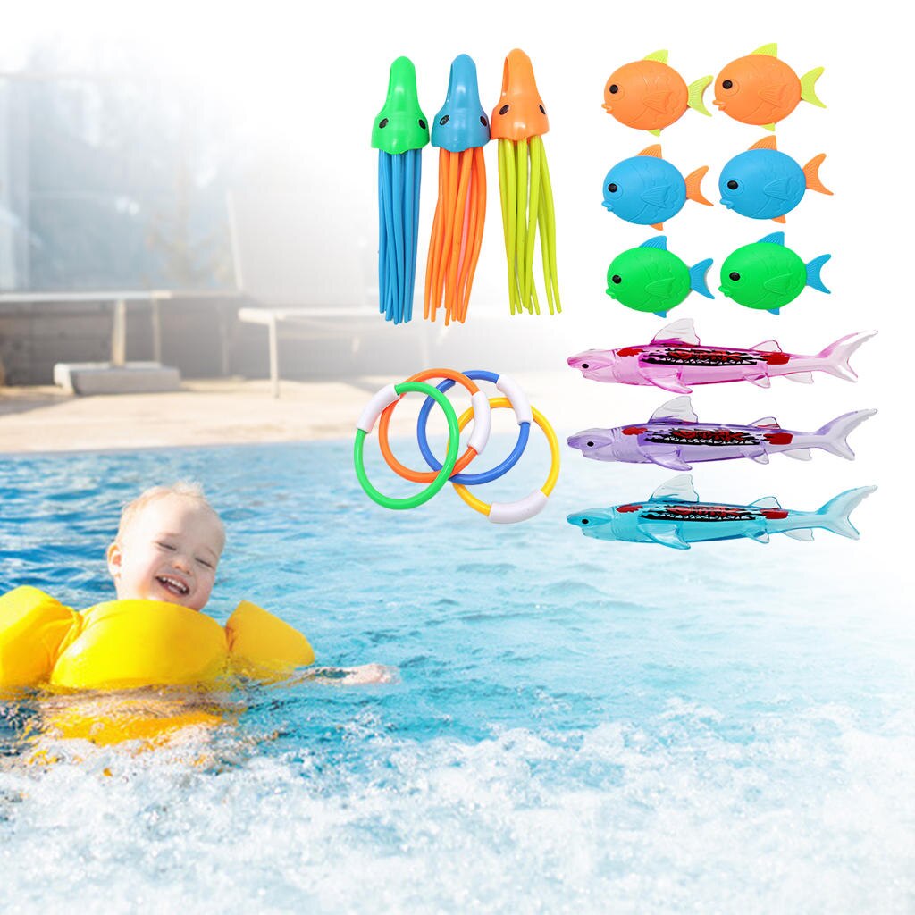 Summer Fun Diving Toys Swimming Pool Toys Set for Kids Diving Sticks Pool Fish Diving Gems Sinking Toys Set: 16pcs