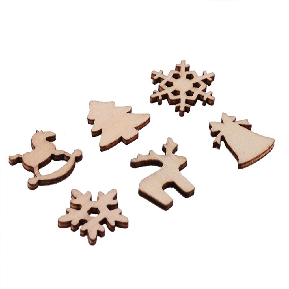 50Pcs DIY Christmas Tree Snowflake Star Hanging Wooden Ornaments Table Craft Xmas Christmas Decorations