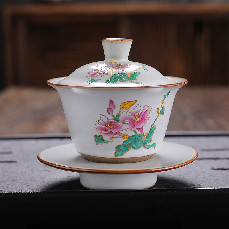 Traditions Chinese Gaiwan Ceramic Tea Sets PorcelainTeaware Tureen Sancai Authentic Tea Bowl Tea Cup and Tea Lid Set: J