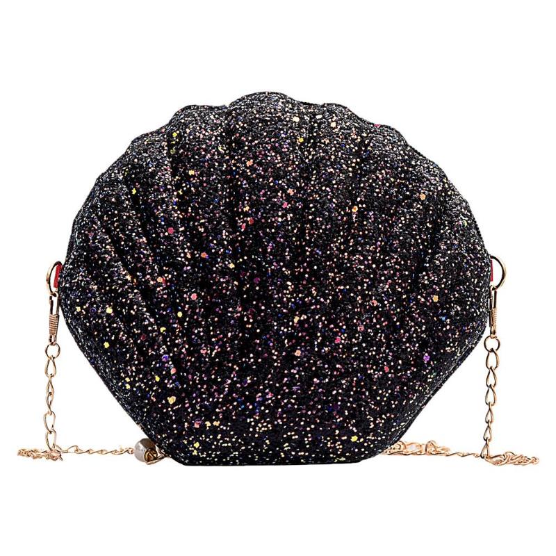 Schattige schelpentas ketting schoudertassen dames kleine pailletten feest avondtas crossbody tassen bolsas feminina mujer sac a: Zwart