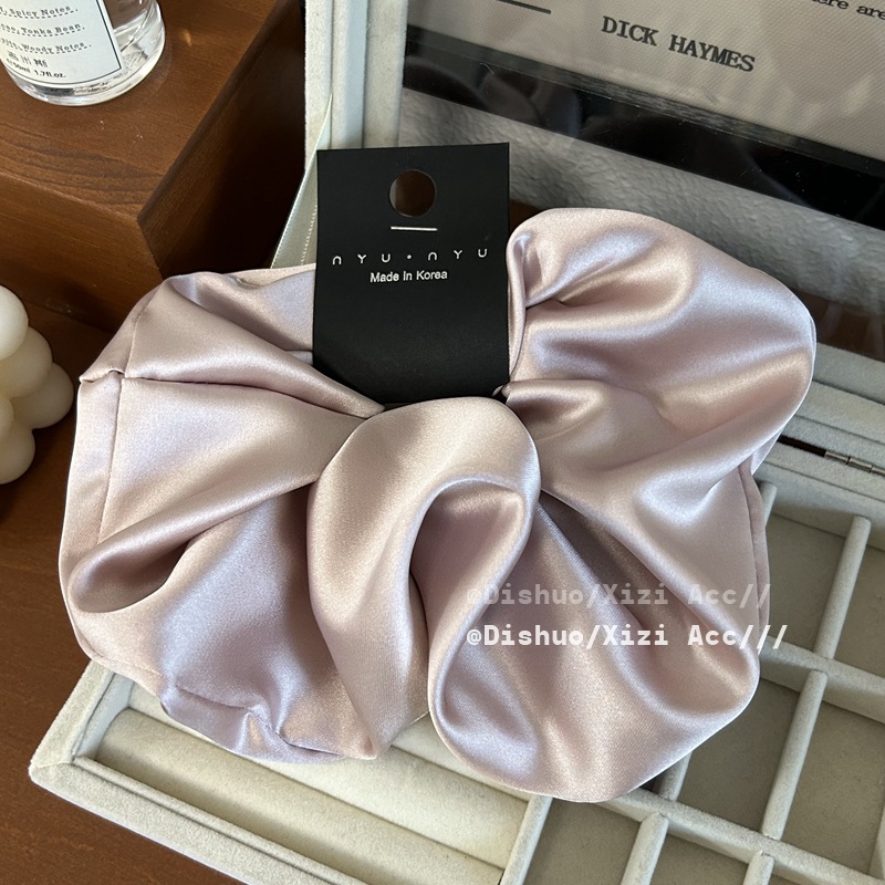 Scrunchie de seda de gran tamaño para niñas, coletero saten pelo mujer cabello, color sólido de Corea coletas para cabello gomas pelo mujer bonitas coleteros elegantes scrunchis para el cabello: Plata