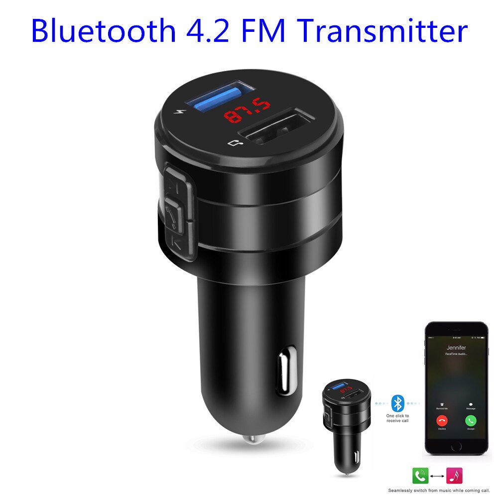 Wireless Handsfree Car Bluetooth 5.0 Kit FM Transmitter Car MP3 Player 3.6A Fast Charge Dual USB Charger Support TF Card Z2