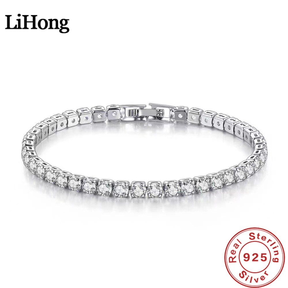 Vehong-Bracelet en argent regardé S925 avec balle de tennis pour femme, bijoux de fiançailles simples, breloque de mariage, contre-indiqué, , 4mm, 16-20cm