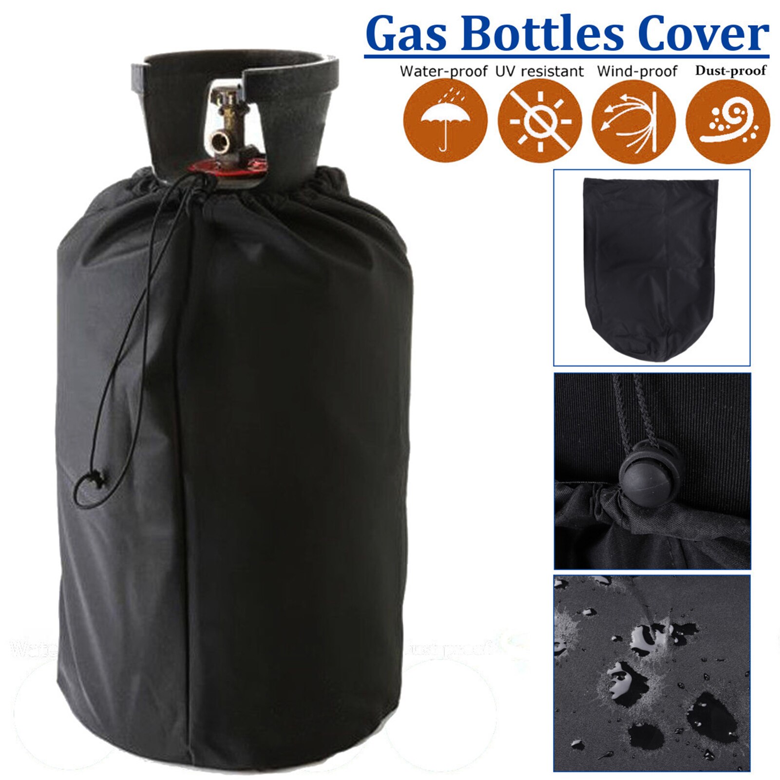 Propane Tank Cover Waterproof Dark Black Cover with Drawstrings Fits 20lb Tank Cylinder Gas Bottle Covers