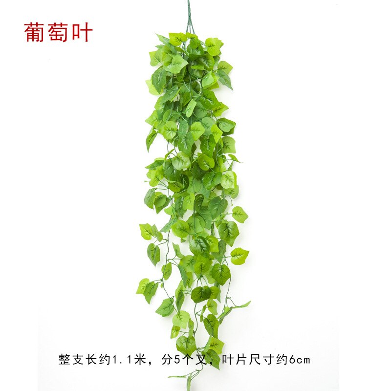 Artificial Plant Flower Vine Artificial Flower Rattan Plastic Vine Green Leaf Epipremnum Aureum Wall Hangers Basket Indoor Chlor: Grape