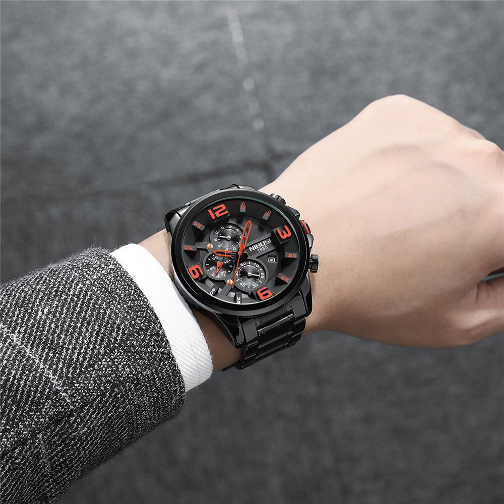 NIBOSI hommes montres haut de gamme de luxe grand cadran montre de Sport plein acier étanche affaires horloge numérique Relogio Masculino
