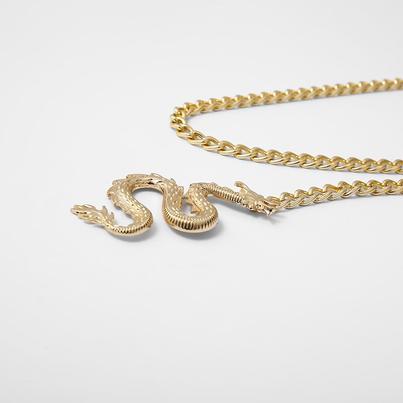 Cinturón de cadena dorado y plateado para mujer y hombre, cinturón de pantalones finos, cinturón de Hip Hop geométrico de dragón, cinturón de cintura,