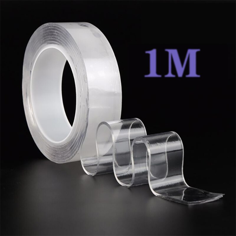 Ruban adhésif Double face réutilisable, Nano sans trace, autocollant amovible, lavable, boucle adhésive, colle étanche,: 1 m